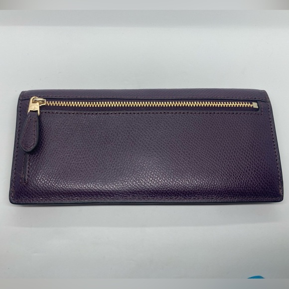 Coach Soft Wallet In Crossgrain Leather Dark Purple w Gold Hardware #F54008 - Picture 2 of 16